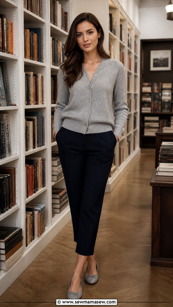 Ballet flats with a cardigan - 40 Ballet flats outfit ideas