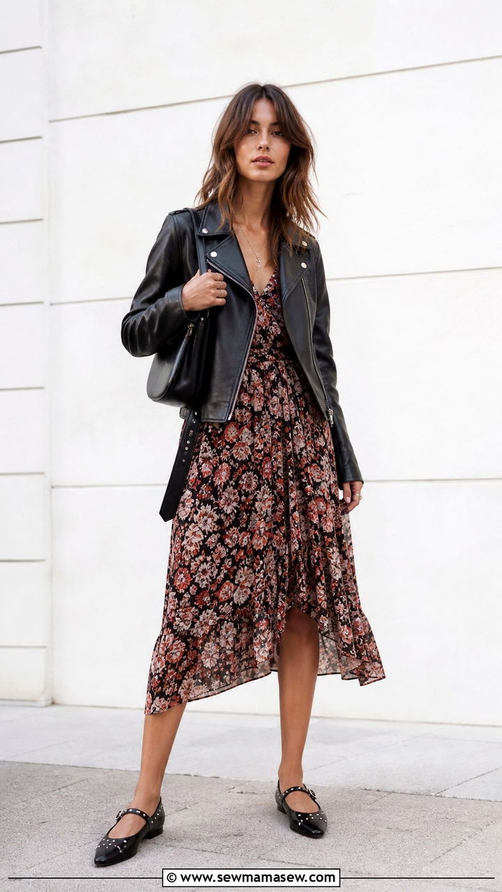 Ballet flats with a leather jacket - 40 Ballet flats outfit ideas