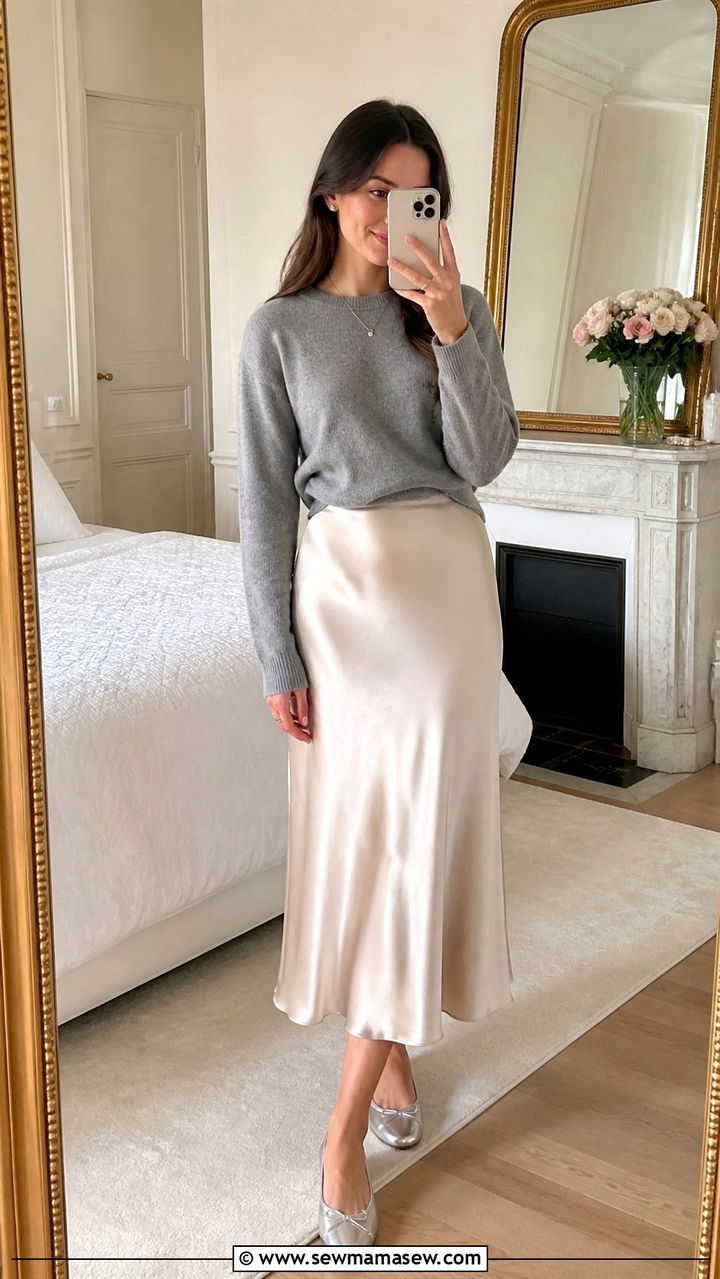 Ballet flats with a midi skirt - 40 Ballet flats outfit ideas