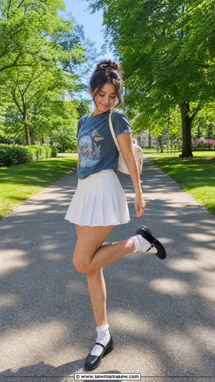 Ballet flats with pleated mini skirt - 30 Summer outfits with ballet flats