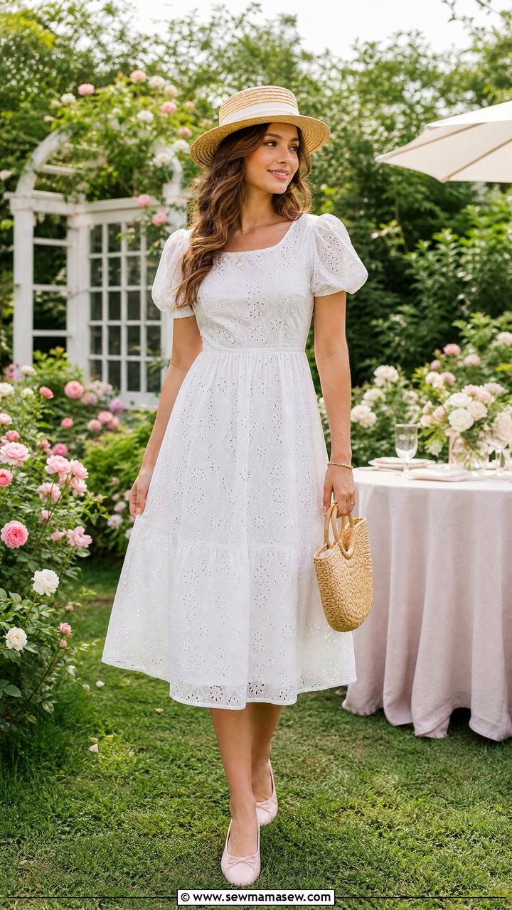 Ballet flats with white midi dress - 30 Summer outfits with ballet flats