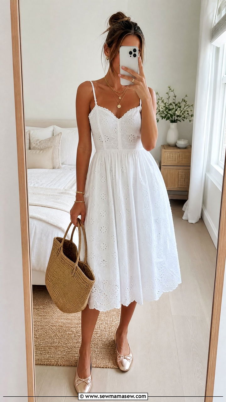 Ballet flats with white sundress - 30 Summer outfits with ballet flats
