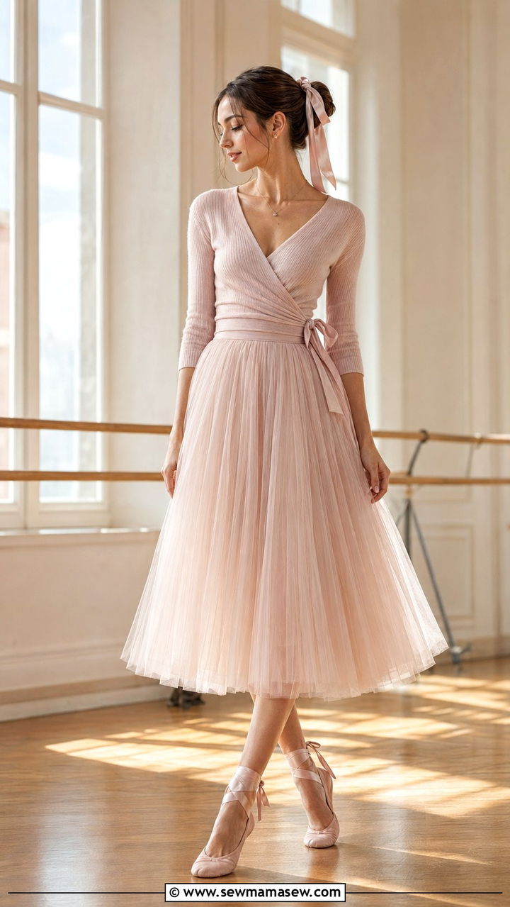 Balletcore Wrap Top and Tulle Skirt Outfit - 35 aesthetic outfits ideas