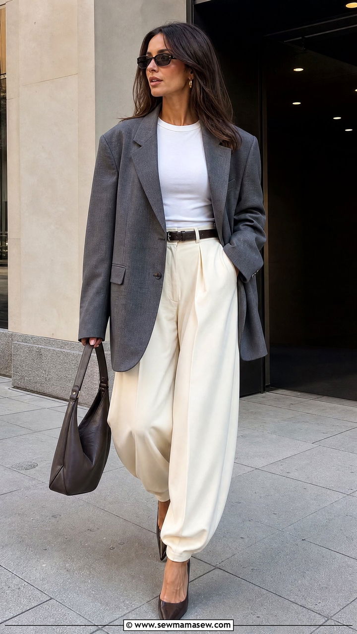 Balloon Pants With Oversized Blazer And Pointed Heels - 30 cute balloon pants outfits