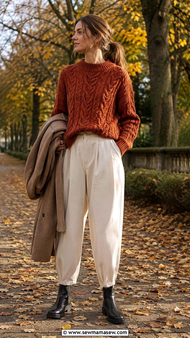 Balloon Pants with Chunky Knit Sweater and Chelsea Boots - 20 casual balloon pants outfits