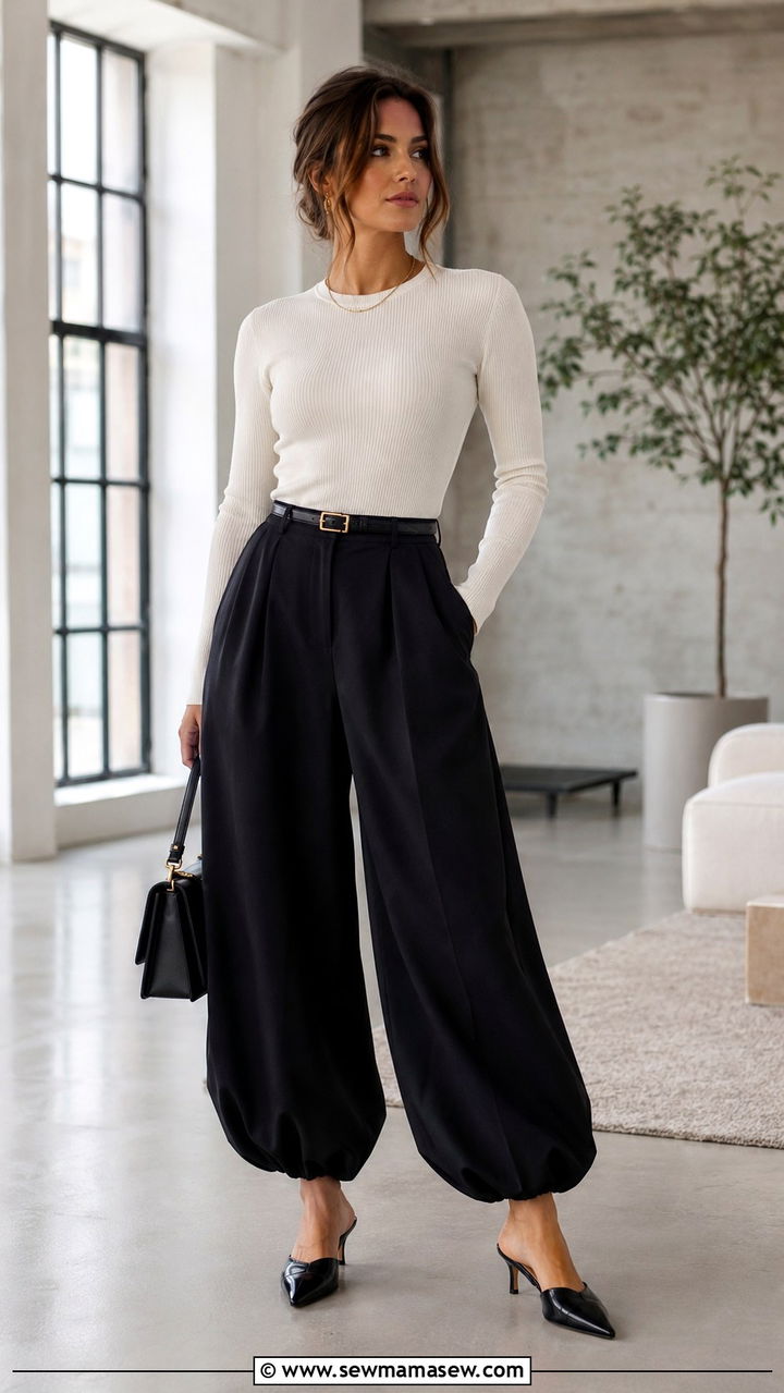 Balloon Pants with a Fitted Knit Top - 25 2026 fashion trends women classy