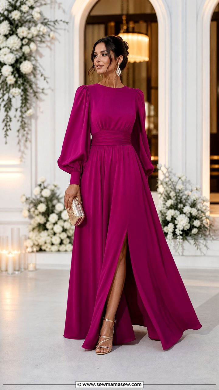 Balloon Sleeve Maxi Dress For Wedding Guest And Metallic Heels - 30 Maxi dress with sleeves outfit ideas
