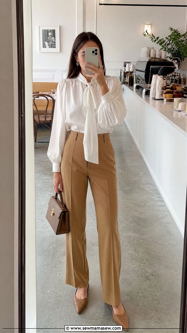 Balloon Sleeve Poet Blouse and Tailored Trousers - 25 poetcore outfits for women
