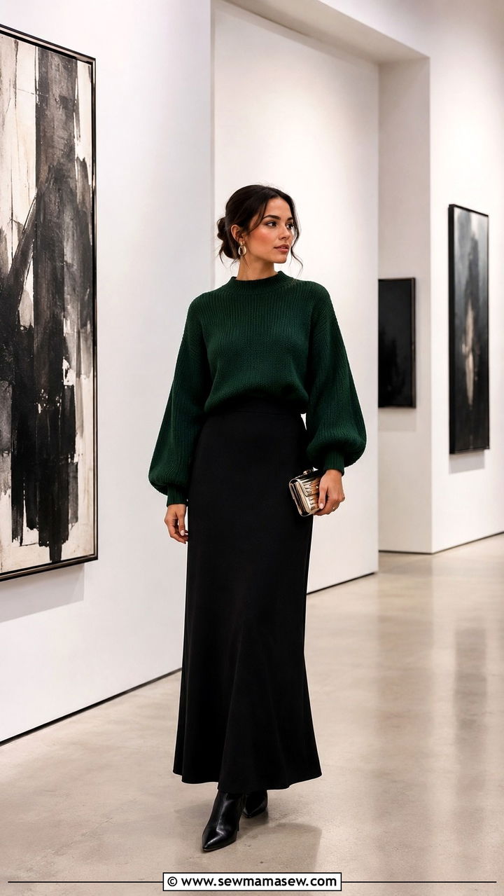 Balloon Sleeve Sweater And Maxi Skirt - 30 Maxi skirt outfit ideas with a sweater