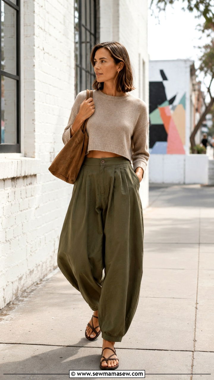Balloon Trousers With Cropped Sweater - 30 Spring outfits with trousers