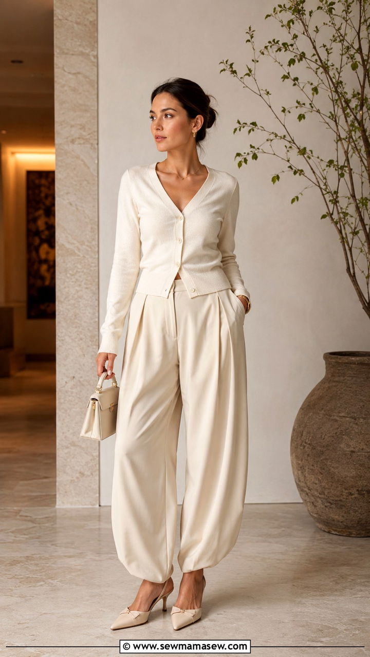 Balloon Trousers and Cardigan Spring Outfit - 30 spring outfits 2026 women aesthetic