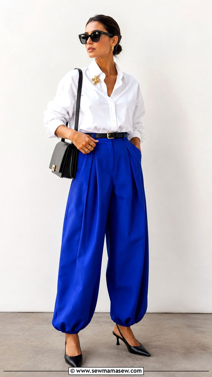 Balloon Trousers and Crisp Fitted Button Down Outfit - 30 maximalist outfits 2026