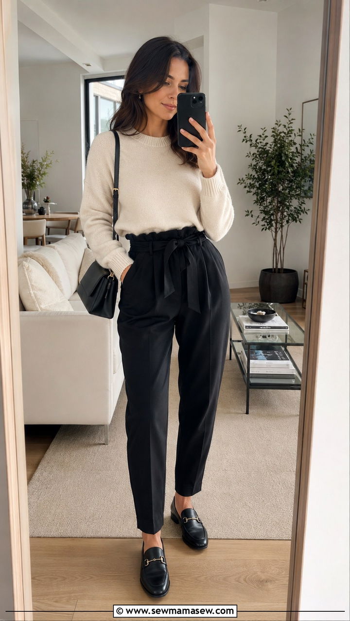 Balloon Trousers with Fitted Knit Top Spring 2026 - 30 Spring quiet luxury outfits 2026