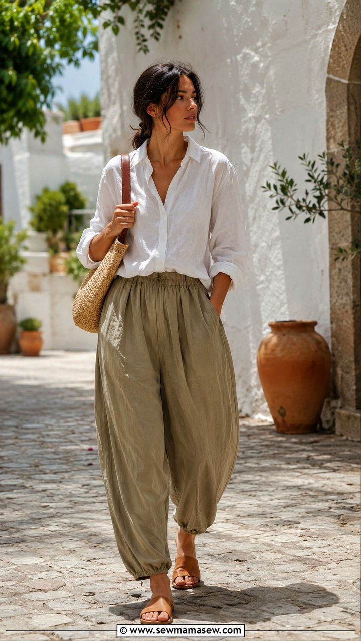 Balloon Trousers with Loose Shirt - 30 chic trousers outfit ideas