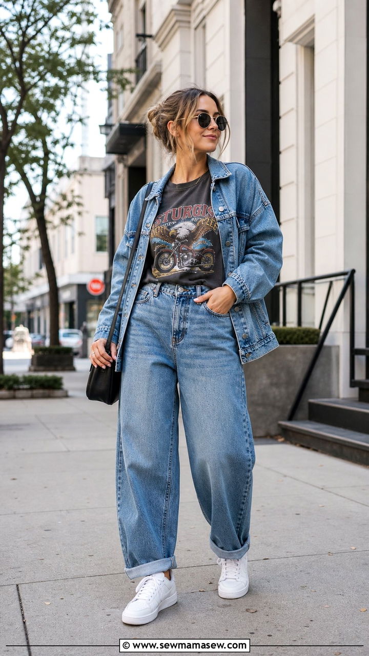 Balloon jeans with graphic tee - 35 balloon pants outfits for women