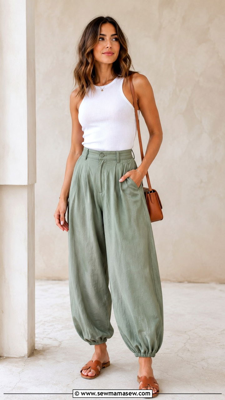 Balloon pants outfit with fitted tee - 25 Trendy spring outfit ideas 2026
