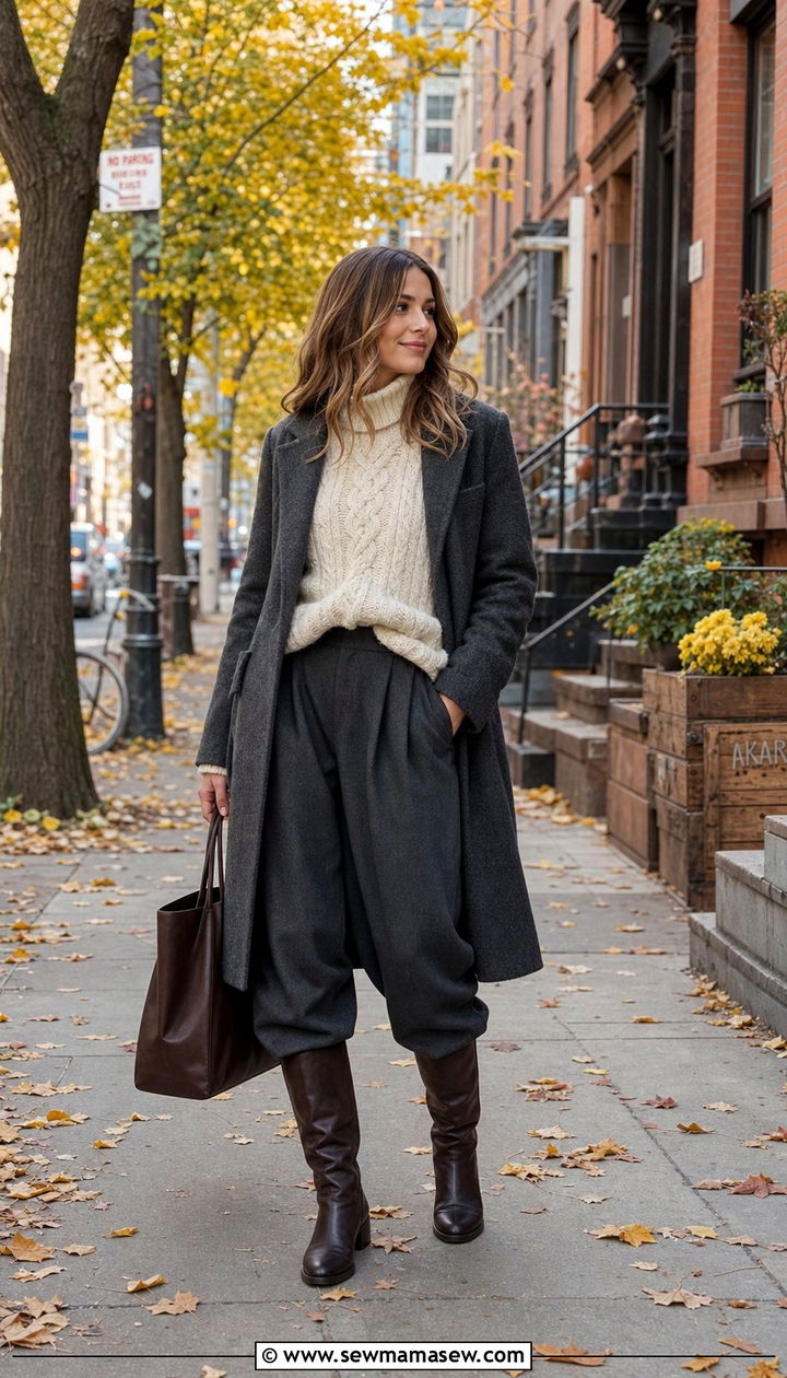 Balloon pants with chunky knit sweater - 35 balloon pants outfits for women