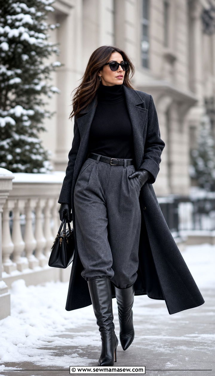 Balloon pants with fitted turtleneck - 35 balloon pants outfits for women