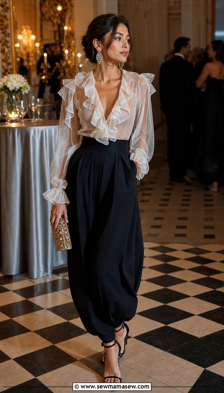 Balloon pants with sheer blouse - 35 balloon pants outfits for women