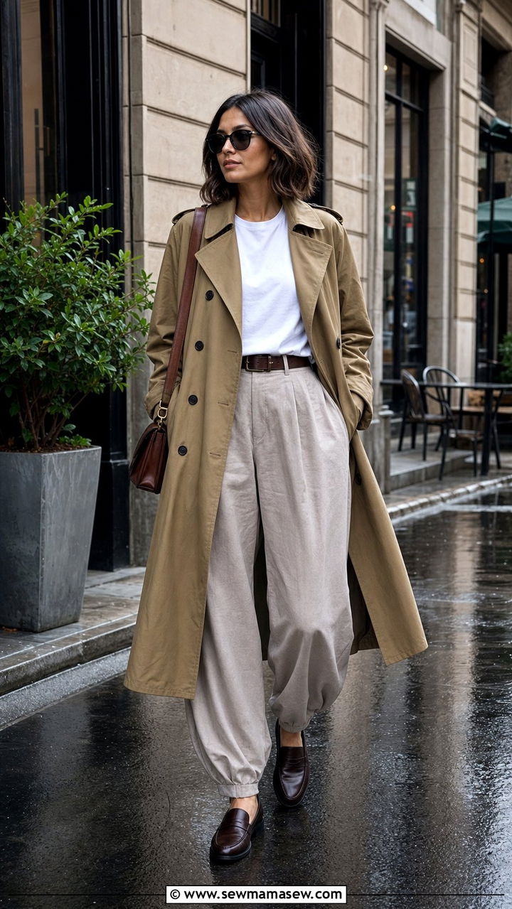 Balloon pants with trench coat - 35 balloon pants outfits for women