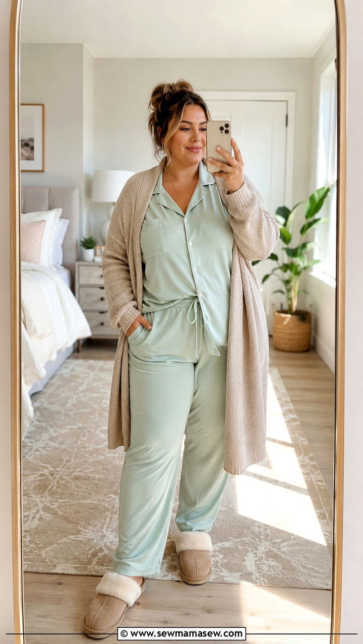Bamboo Pajama Set and Long Cardigan - 30 Plus size loungewear outfit ideas
