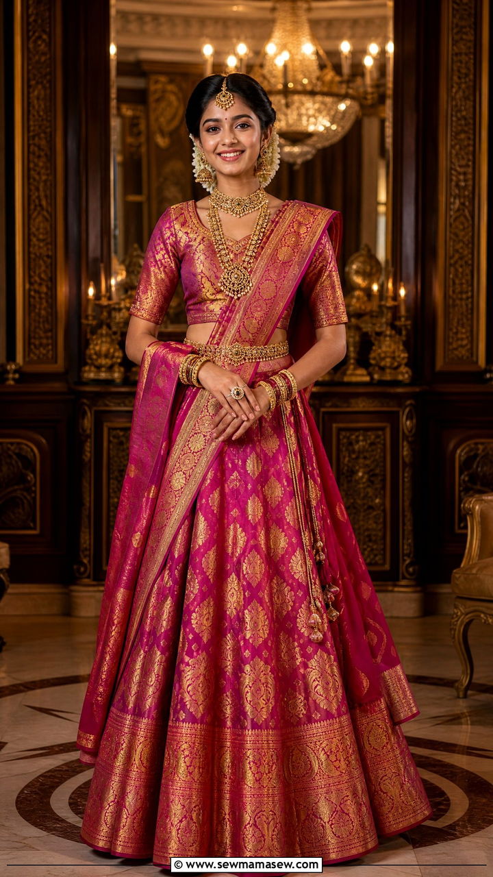 Banarasi Silk Lehenga - 30 Eid outfits for girls