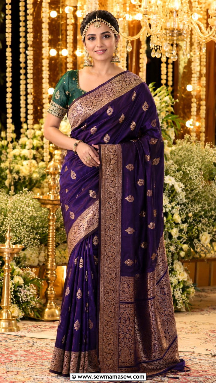 Banarasi Silk Saree for Sangeet Guest - 25 Wedding guest outfit ideas Sangeet ceremony