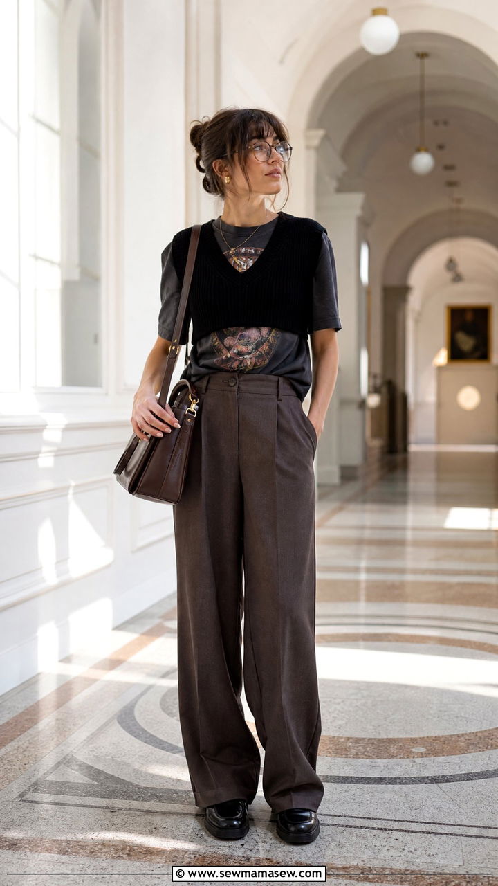 Band T Shirt Layered Under a Cropped Sweater Vest - 25 Band t-shirt outfit ideas