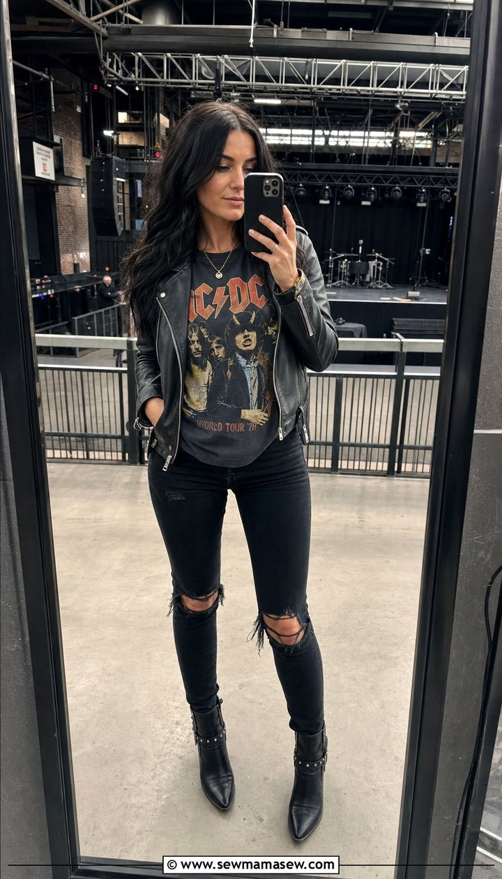 Band Tee And Leather Jacket Concert Outfit - 25 concert outfits aesthetic