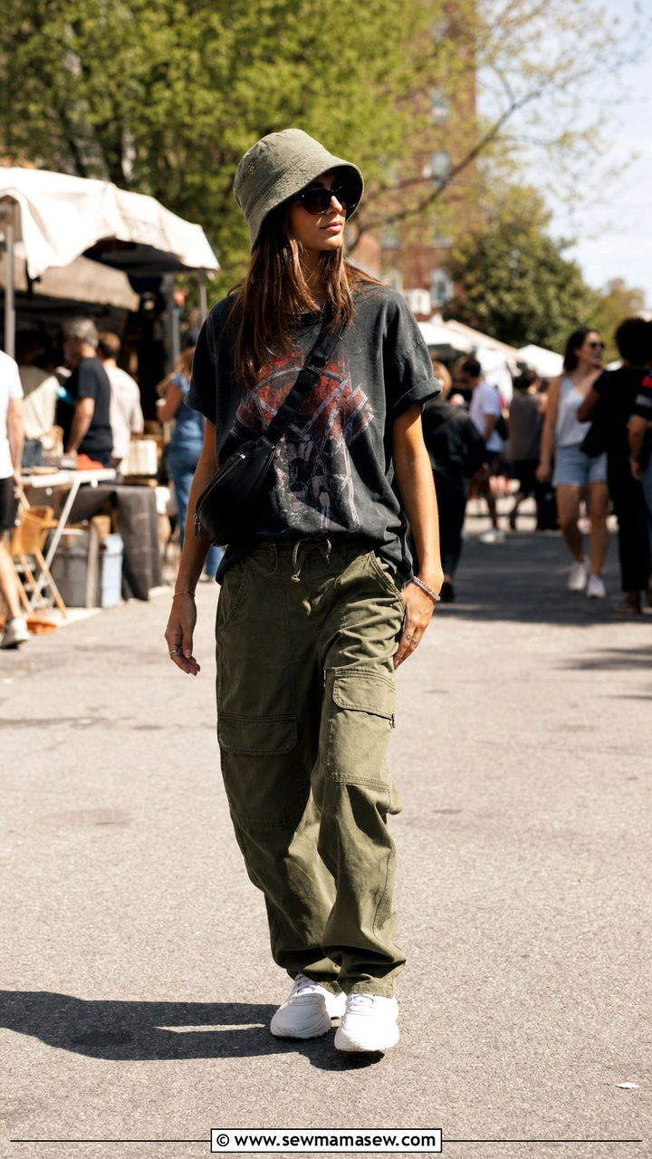 Band Tee With Cargo Pants - 25 spring 90s outfits