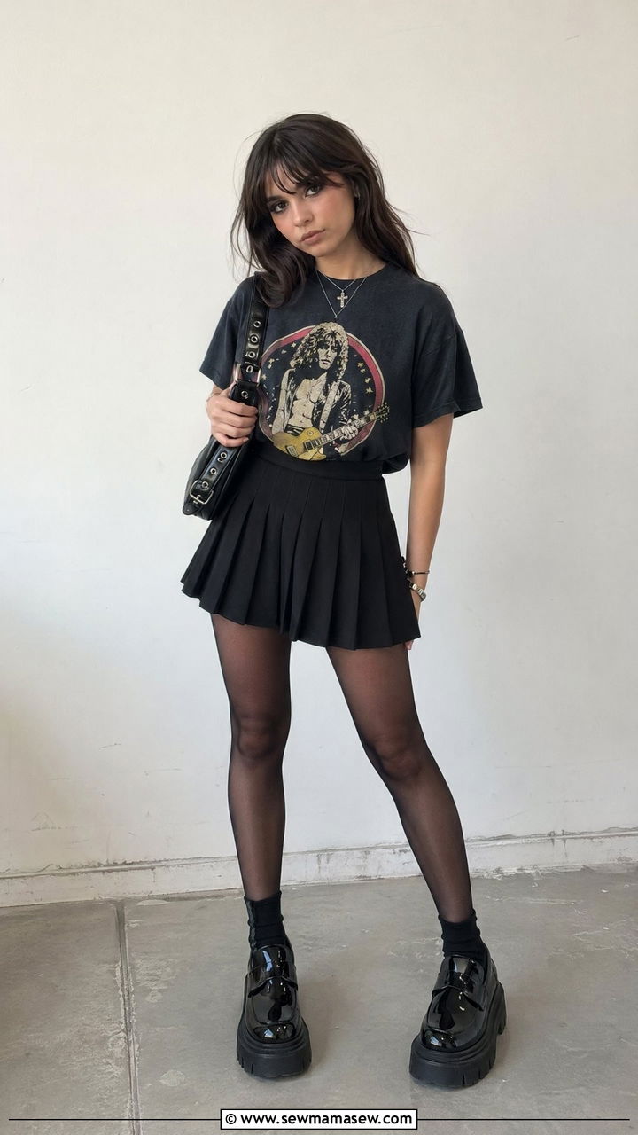 Band Tee with Pleated Mini Skirt - 35 E-girl outfit ideas