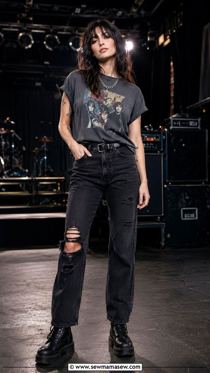 Band Tee with Ripped Black Jeans Outfit - 25 Rock concert outfit ideas
