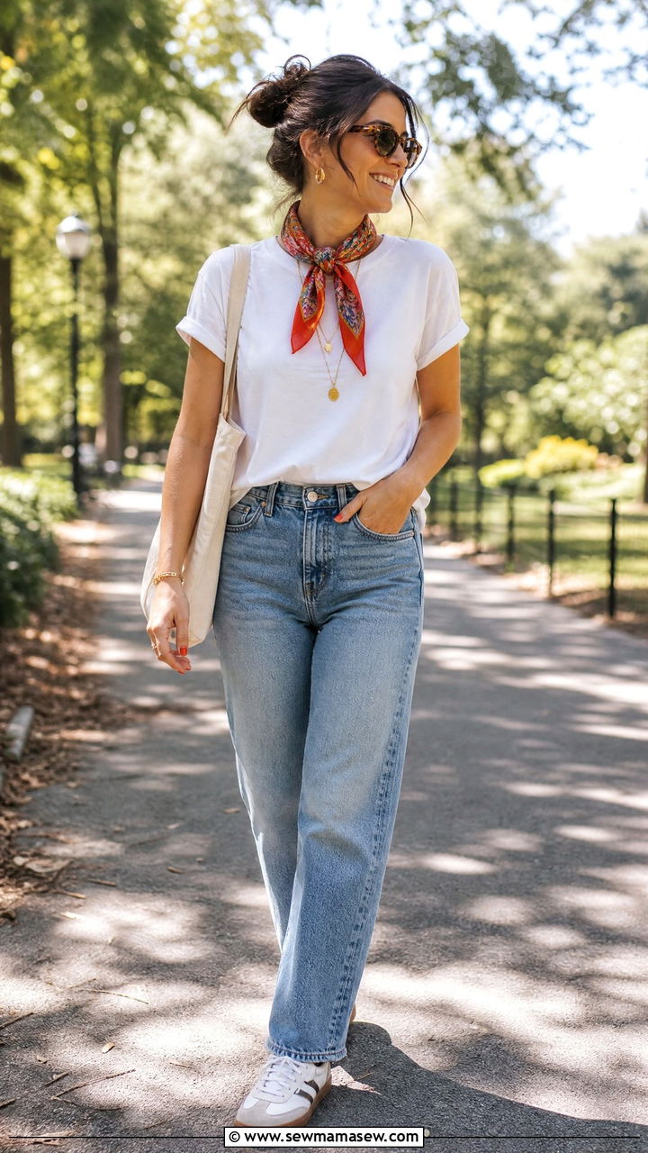 Bandana Scarf with Jeans and Tee Casual Outfit 2026 - 25 casual outfits 2026