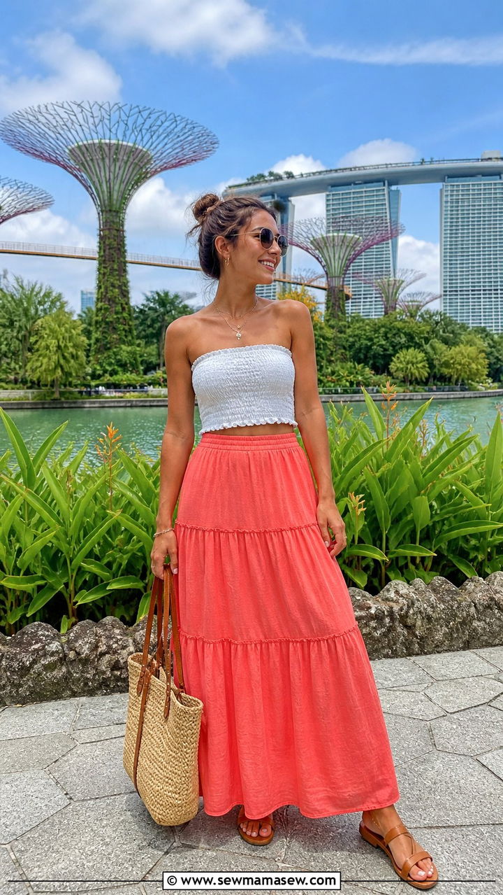Bandeau Top with a Maxi Skirt and Flat Sandals - 40 What to wear in Singapore