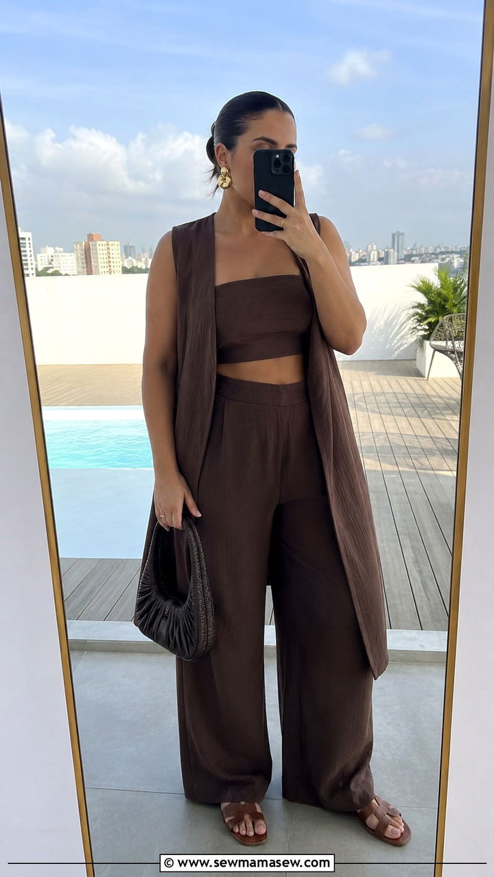 Bandeau top and wideleg pants set - 30 Vacation outfits for midsize women