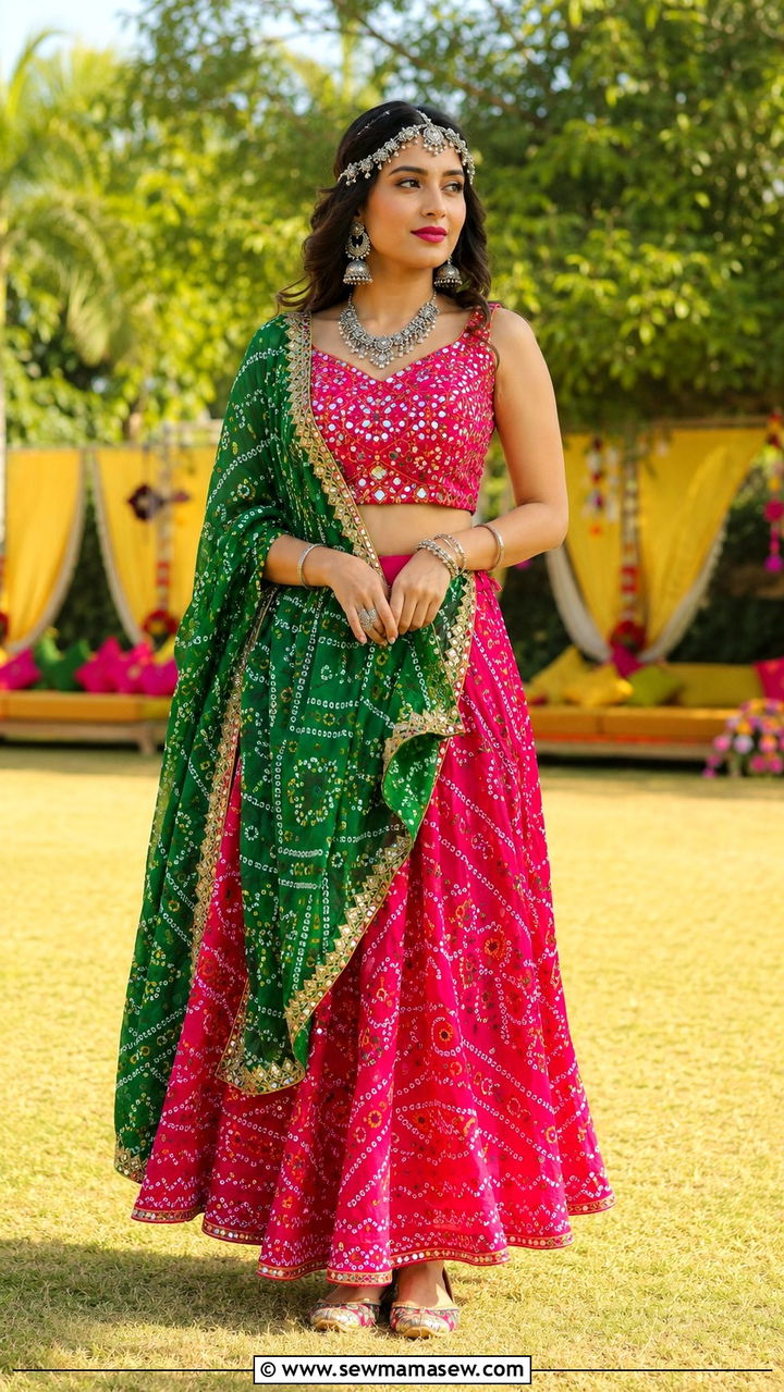 Bandhani Lehenga For Mehendi - 20 Wedding guest outfit ideas Indian wedding