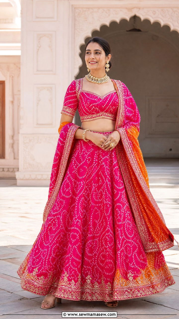 Bandhani Lehenga with Kundan Jewelry Set - 25 Jaipur outfit ideas