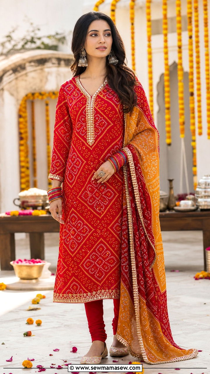 Bandhani Print Kurta Set - 25 Eid matching set outfit ideas