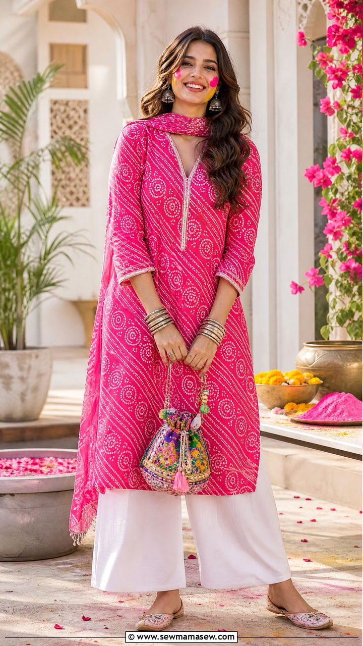 Bandhani Print Kurta With Palazzo Holi Outfit - 25 Holi outfit ideas