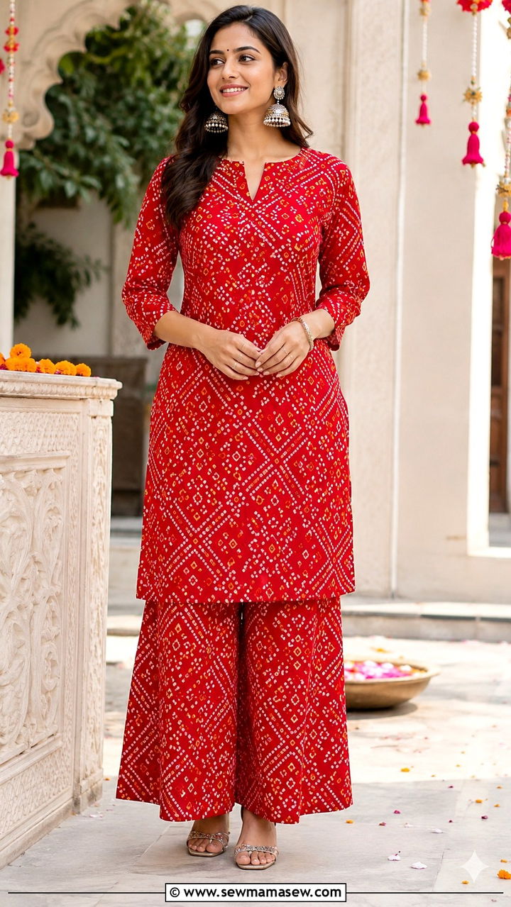 Bandhani Print Palazzo Kurta Set - 30 Palazzo pants matching set outfit ideas