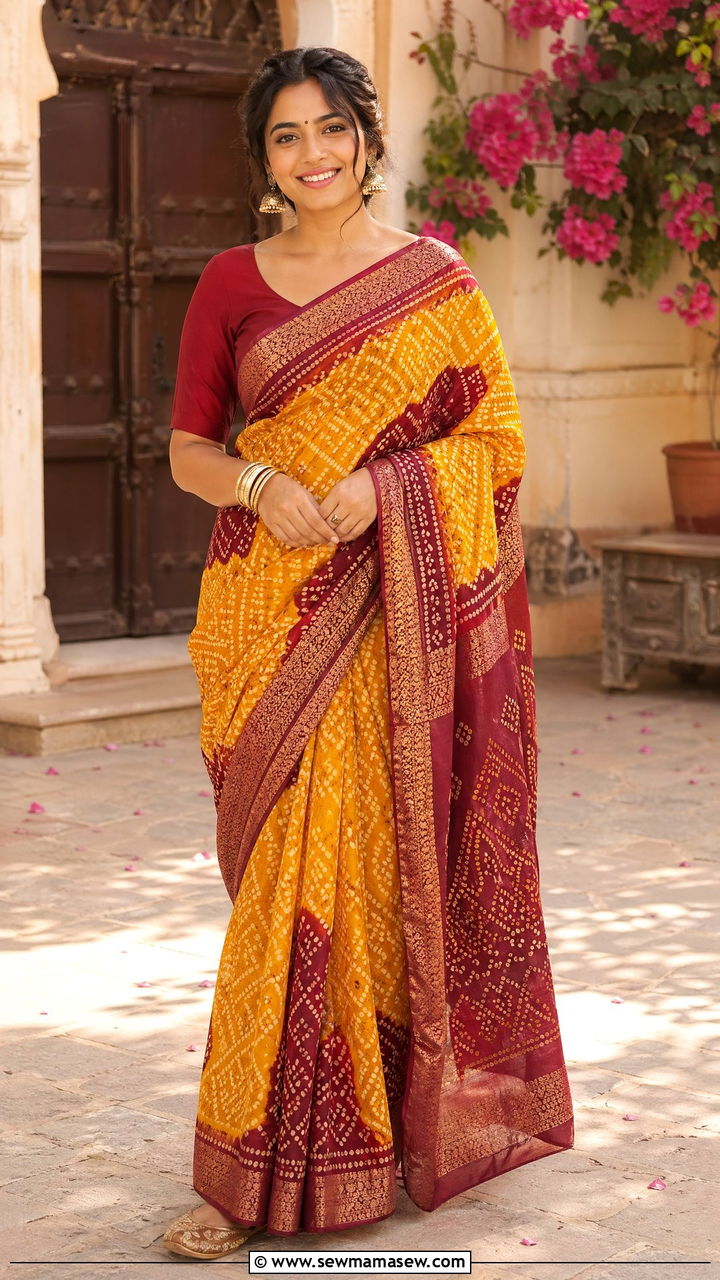 Bandhani Print Saree - 35 Diwali outfit ideas