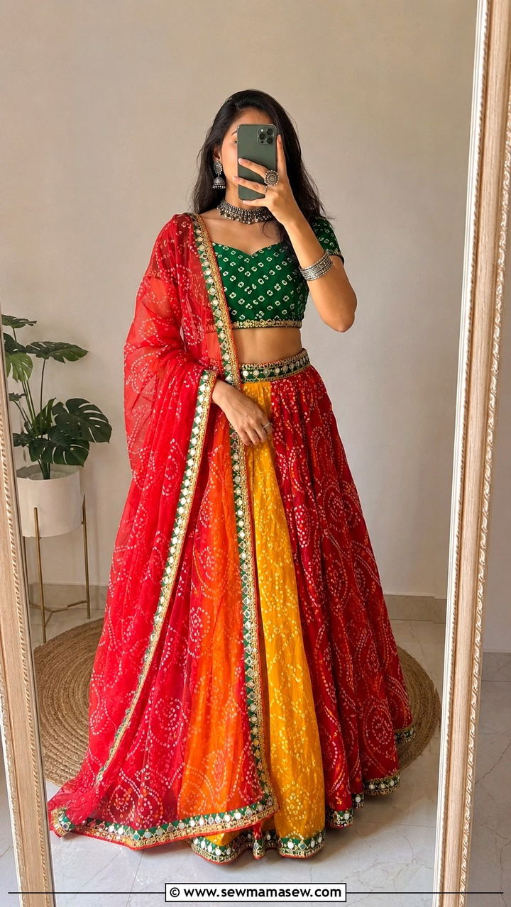 Bandhani print lehenga with choli - 30 Navratri outfit ideas