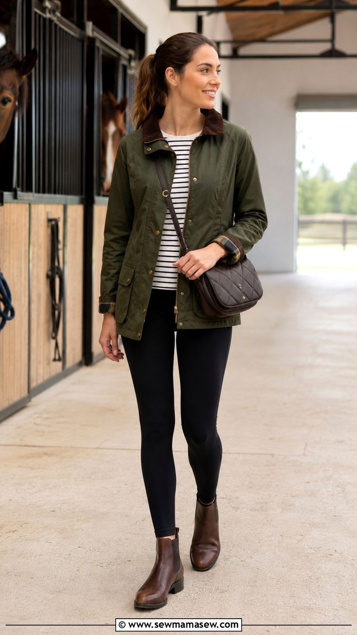 Barbour Barn Jacket and Leggings With Paddock Boots Outfit - 30 Horse girl outfit ideas