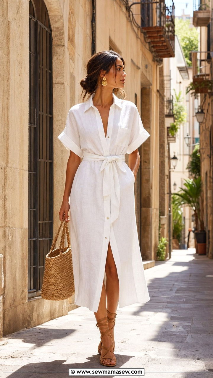 Barcelona White Linen Dress Outfit - 25 Europe travel outfits Pinterest