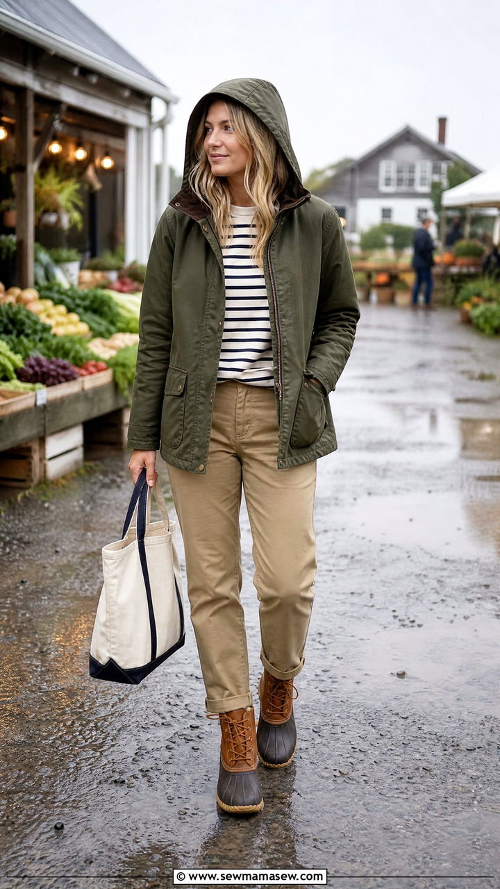Barn Jacket and Duck Boots Spring Rain Outfit - 25 Spring rain outfit ideas