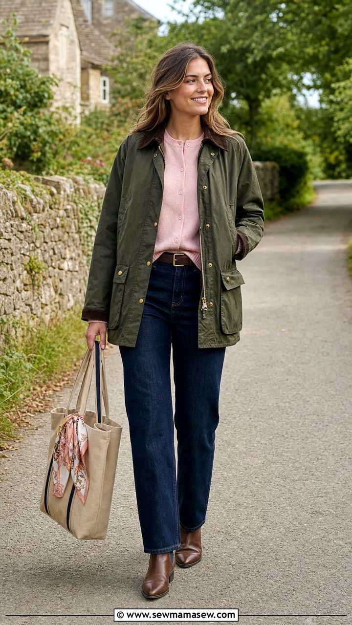 Barn Jacket with Cardigan and Straight Leg Jeans - 25 Drizzle outfit ideas