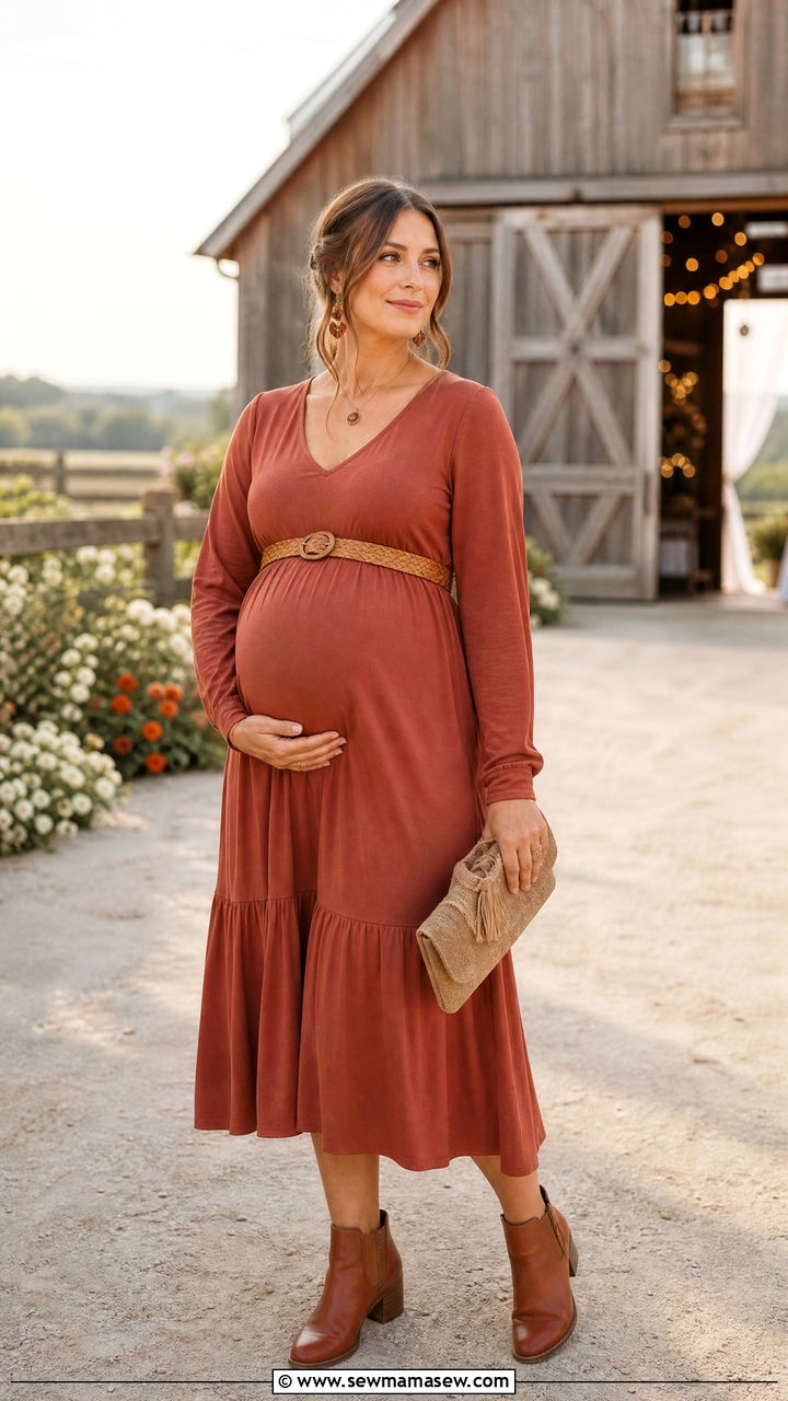 Barn Wedding Maternity Dress with Ankle Boots - 35 Maternity wedding guest outfits
