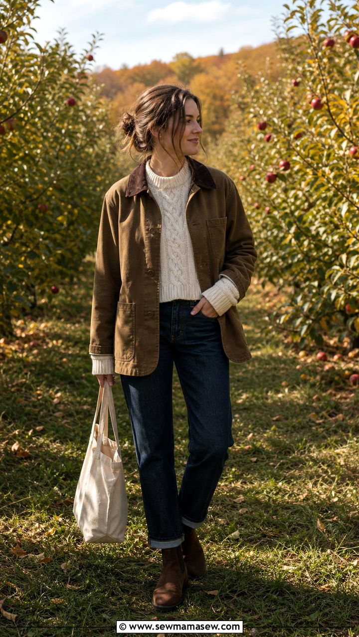 Barn jacket with fisherman sweater and straight leg jeans - 40 What to wear in Boston
