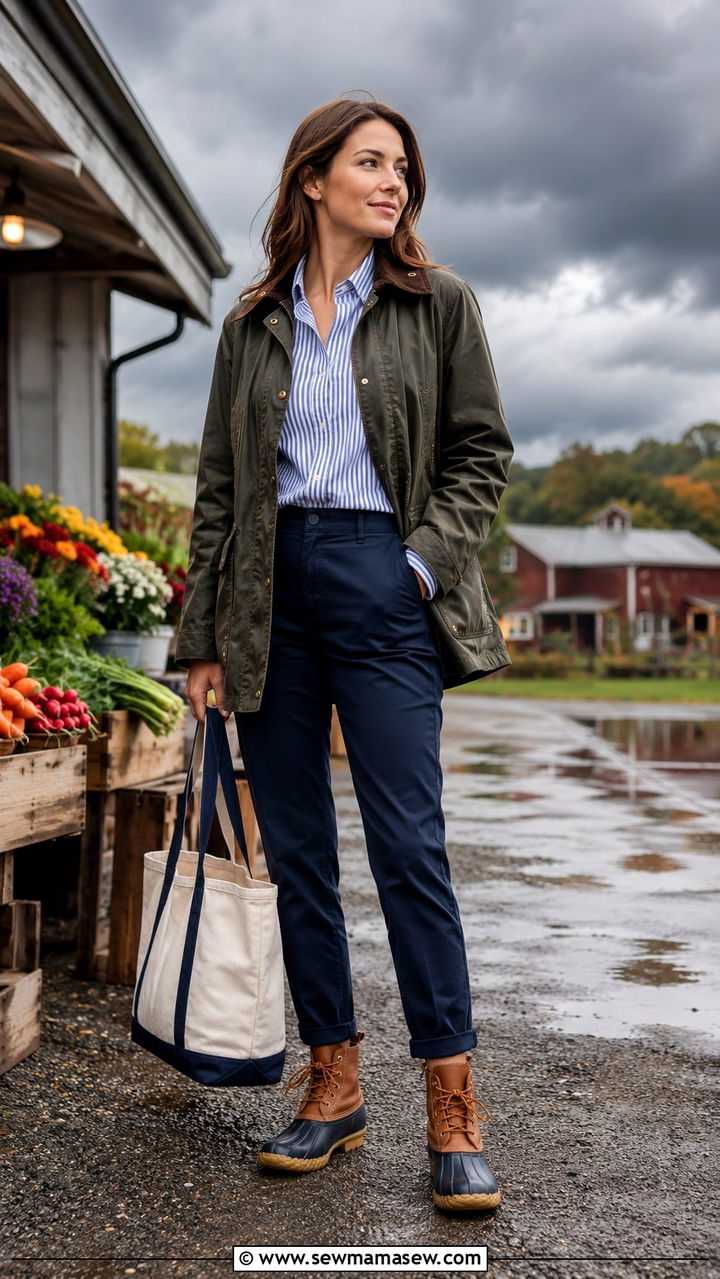 Barn jacket with preppy layers thunderstorm outfit - 20 Thunderstorm outfit ideas