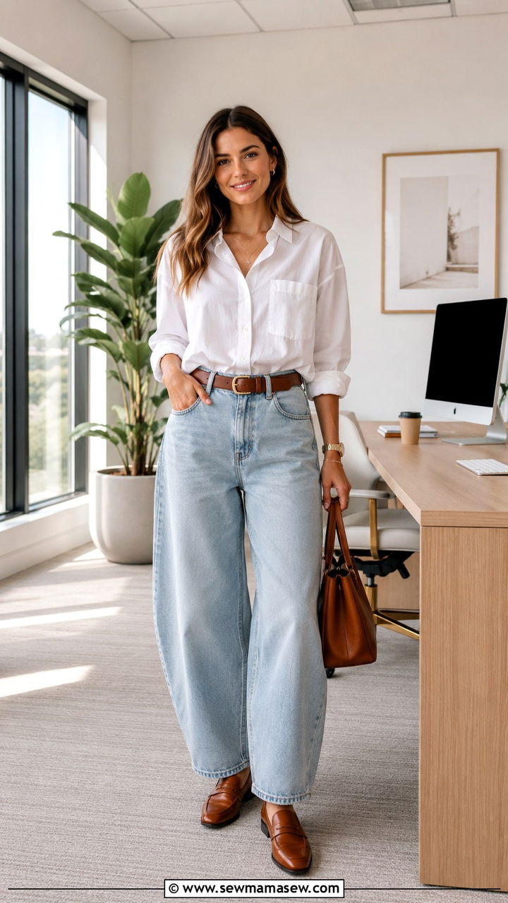 Barrel Jeans With Button Down Shirt Outfit - 20 casual barrel jeans outfits